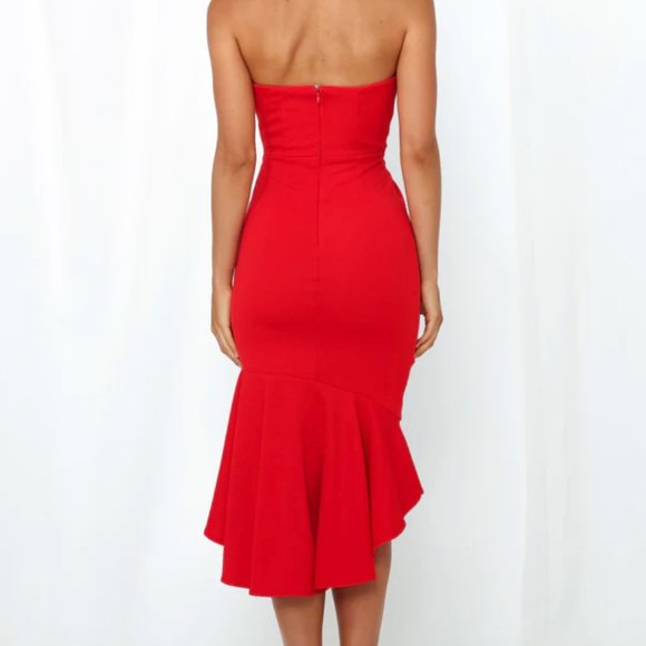 Hello Molly Vibrant Red Strapless Midi Dress - Picture 2 of 6